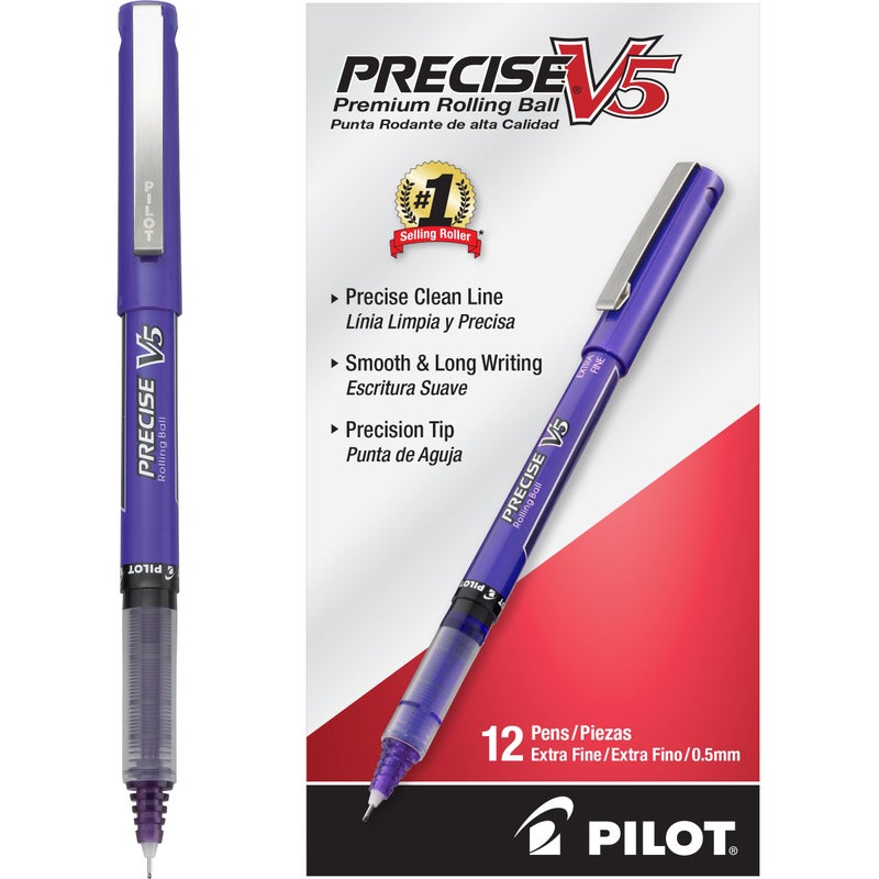 Pilot Precise V5 Rollerball Pens, Extra Fine Point 0.5 mm Purple Pens, Purple, Pack of 12 - Ideal for School, Journaling & Office Writing - Image 1